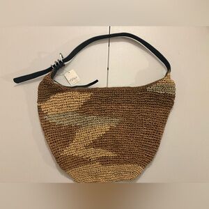 NWT Free People Woven Straw Raffia Shoulder Bag Neutral Mix